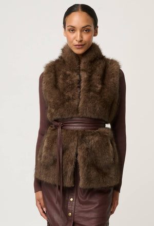ONCE WAS Hazel Faux Fur Vest - Walnut Jacket - Zabecca Living