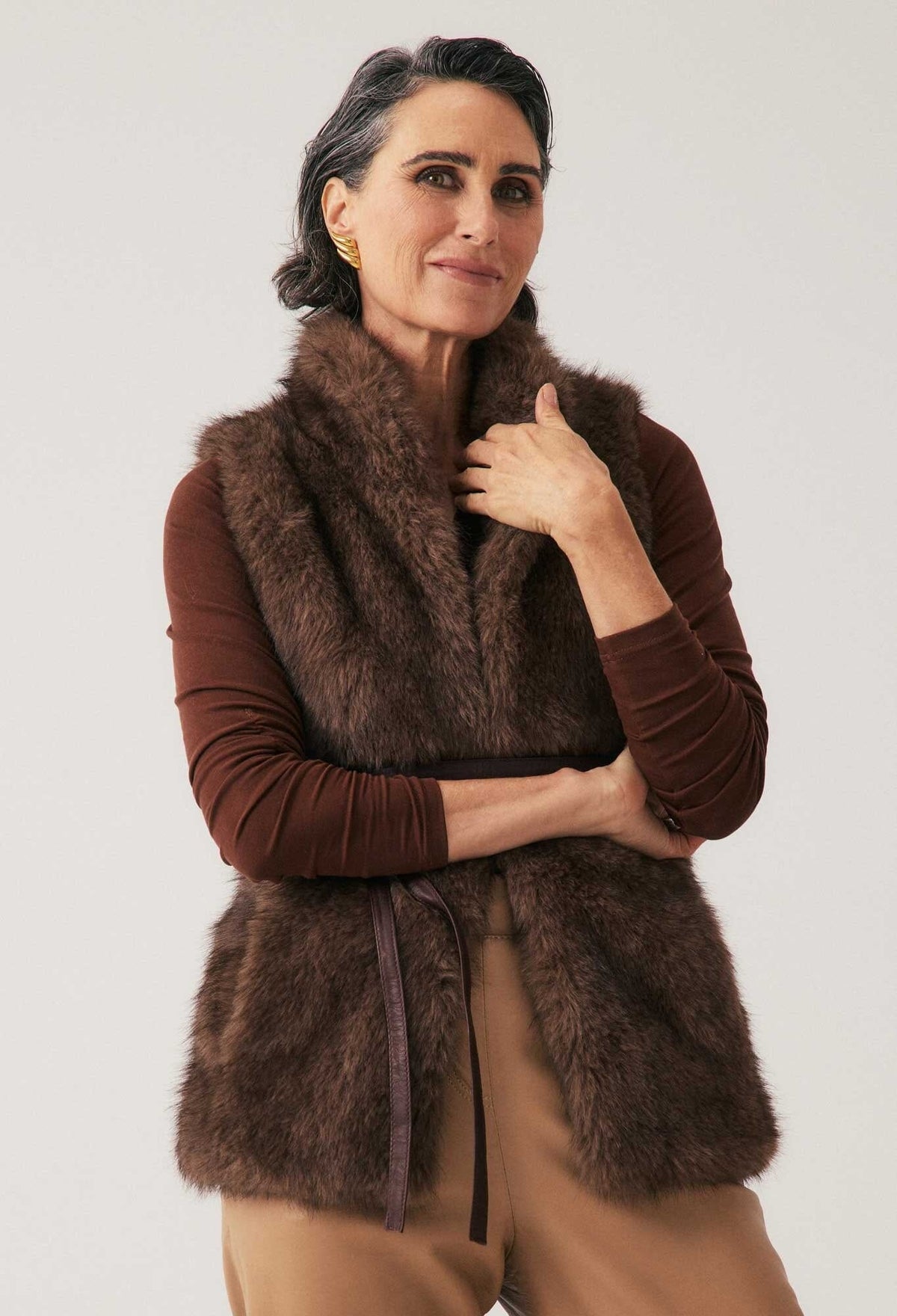 ONCE WAS Hazel Faux Fur Vest - Walnut Jacket - Zabecca Living