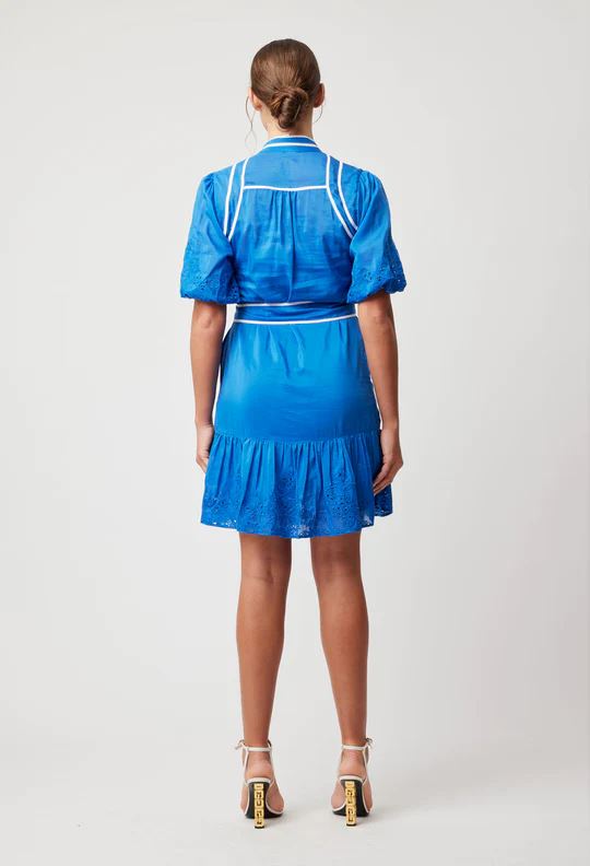 ONCE WAS Lucia Embroidered Cotton Silk Dress - Azure Dress - Zabecca Living