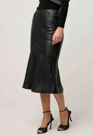 ONCE WAS Mabel Leather Skirt - Onyx Skirt - Zabecca Living