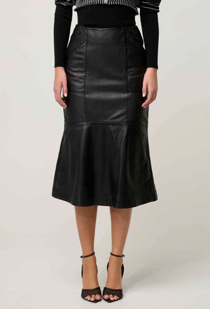 ONCE WAS Mabel Leather Skirt - Onyx Skirt - Zabecca Living