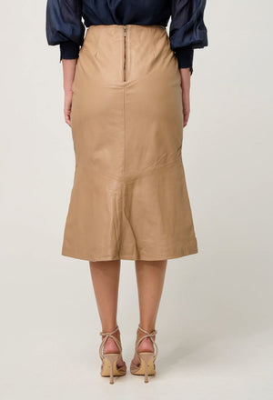 ONCE WAS Mabel Leather Skirt - Wheat Skirt - Zabecca Living