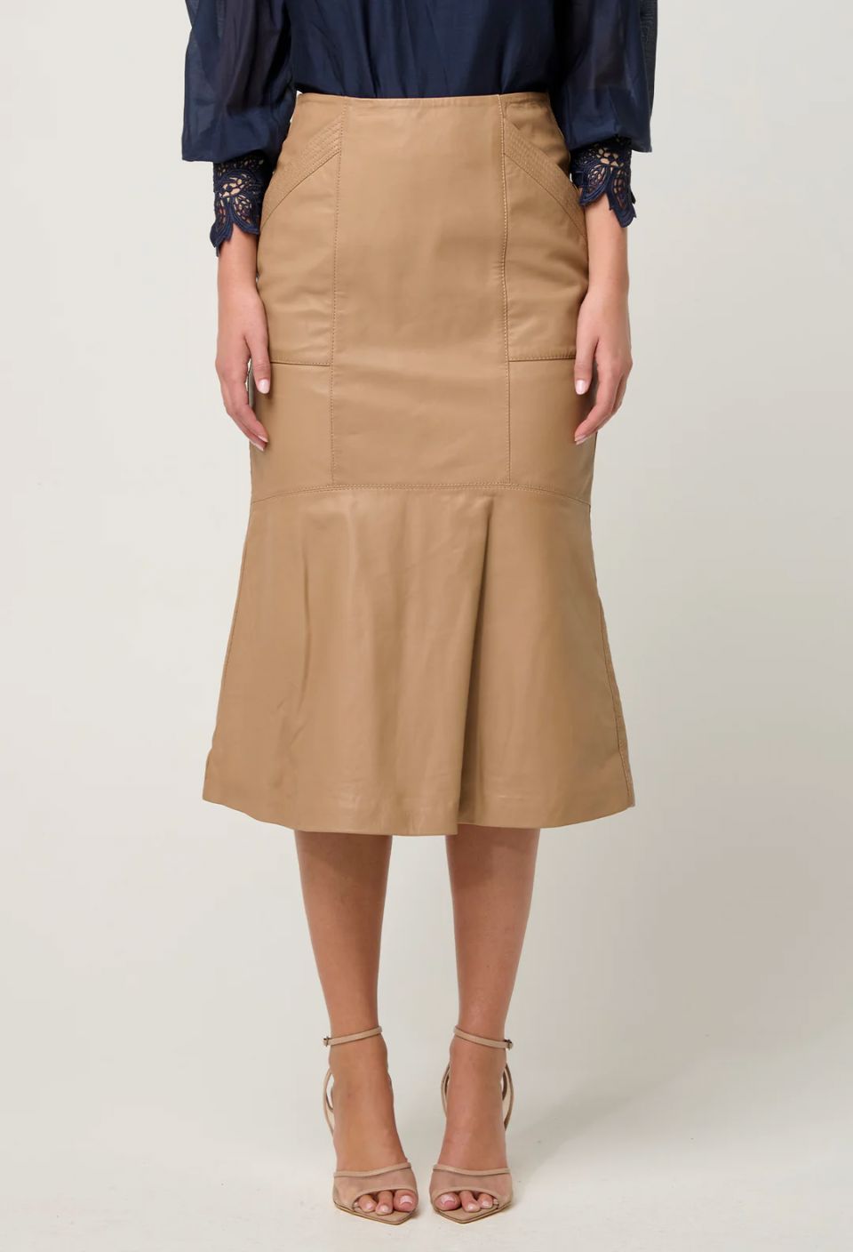 ONCE WAS Mabel Leather Skirt - Wheat Skirt - Zabecca Living