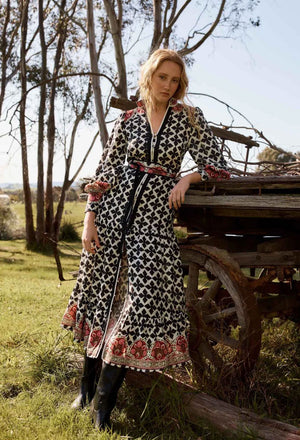 ONCE WAS Marielle Linen Viscose Dress - Country Tapestry Dress - Zabecca Living