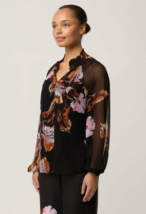 ONCE WAS Maris Sheer Viscose Chiffon Blouse - Sunset Orchid Shirts & Blouses - Zabecca Living
