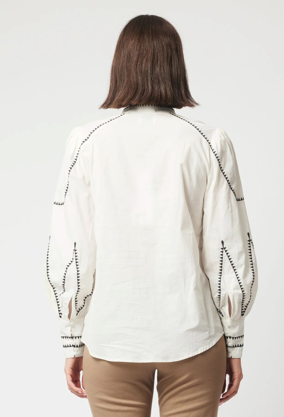 ONCE WAS Meridian Embroidered Cotton Shirt - Porcelain Shirts & Blouses - Zabecca Living