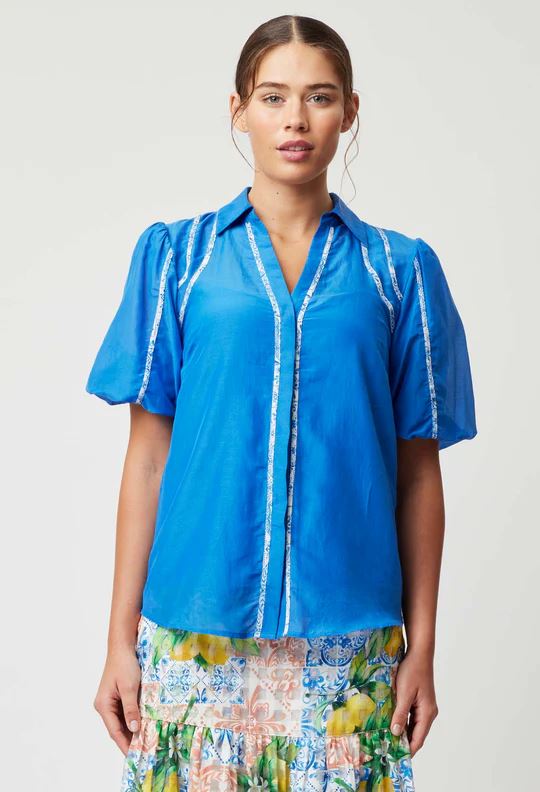 ONCE WAS Nerano Cotton Silk Shirt - Azure Shirts & Blouses - Zabecca Living