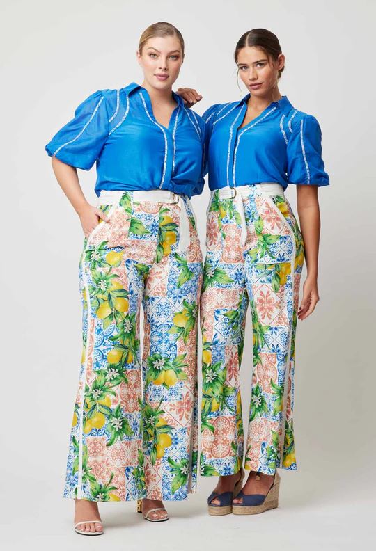 ONCE WAS Nerano Cotton Silk Shirt - Azure Shirts & Blouses - Zabecca Living