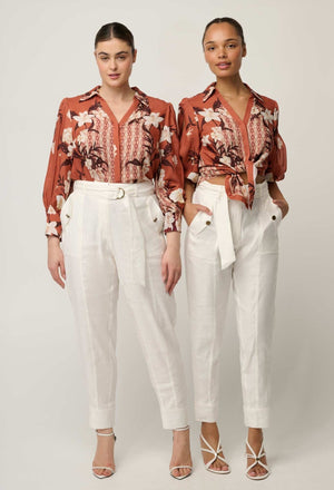 ONCE WAS Nerine Viscose Faille Cutout Sleeve Detail Print - Amber Vine Shirts & Blouses - Zabecca Living