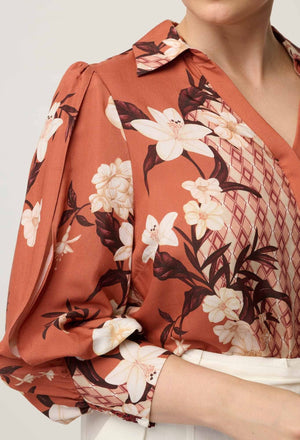 ONCE WAS Nerine Viscose Faille Cutout Sleeve Detail Print - Amber Vine Shirts & Blouses - Zabecca Living