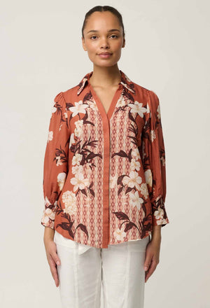 ONCE WAS Nerine Viscose Faille Cutout Sleeve Detail Print - Amber Vine Shirts & Blouses - Zabecca Living