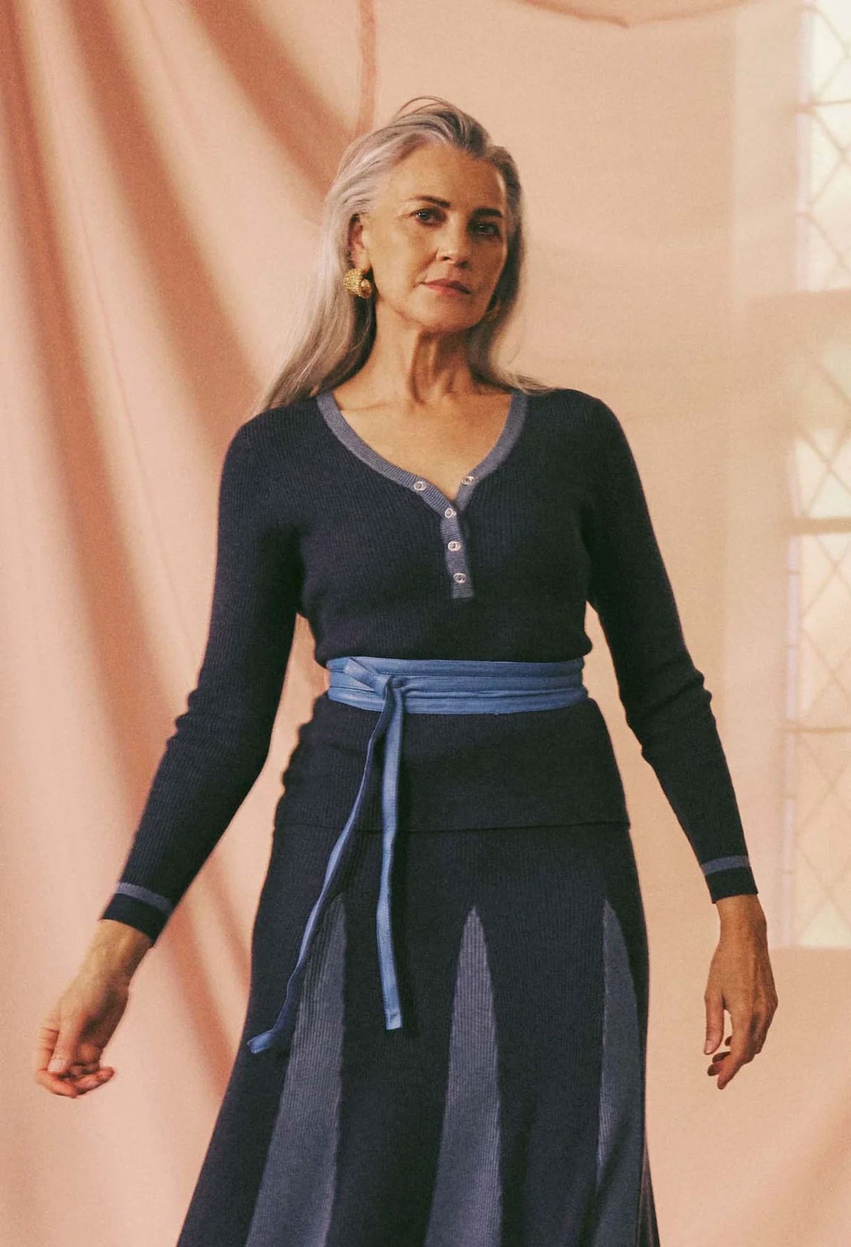 ONCE WAS Nova Merino Wool Knit Top - Ink/Storm Jumpers + Knitwear - Zabecca Living