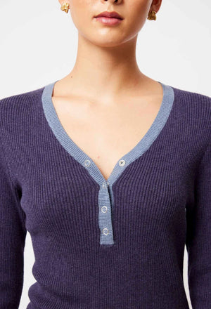 ONCE WAS Nova Merino Wool Knit Top - Ink/Storm Jumpers + Knitwear - Zabecca Living