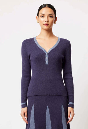 ONCE WAS Nova Merino Wool Knit Top - Ink/Storm Jumpers + Knitwear - Zabecca Living