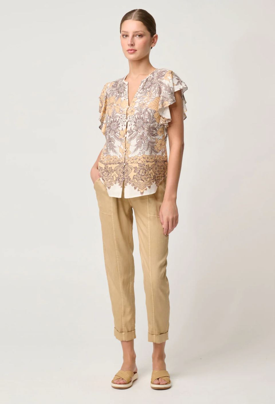 ONCE WAS Novia Linen Viscose Top - Golden Mallow Shirts & Blouses - Zabecca Living