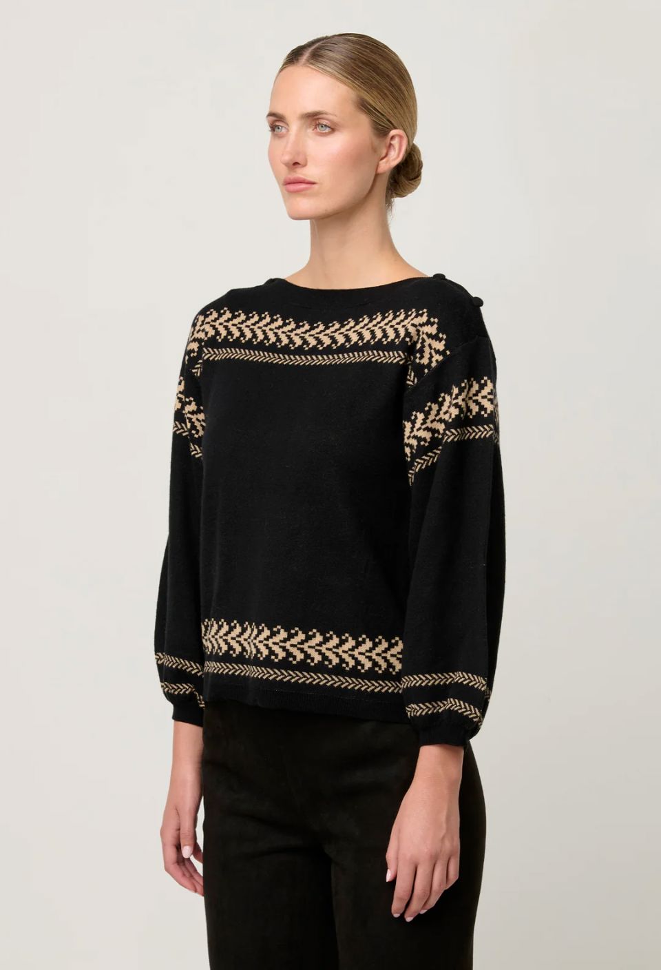 ONCE WAS Odessa Merino Wool Blend Knit Top - Onyx Jumpers + Knitwear - Zabecca Living