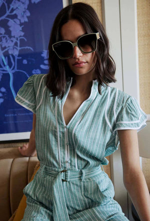 ONCE WAS Panama Linen Viscose Top - Capri Stripe Shirts & Blouses - Zabecca Living