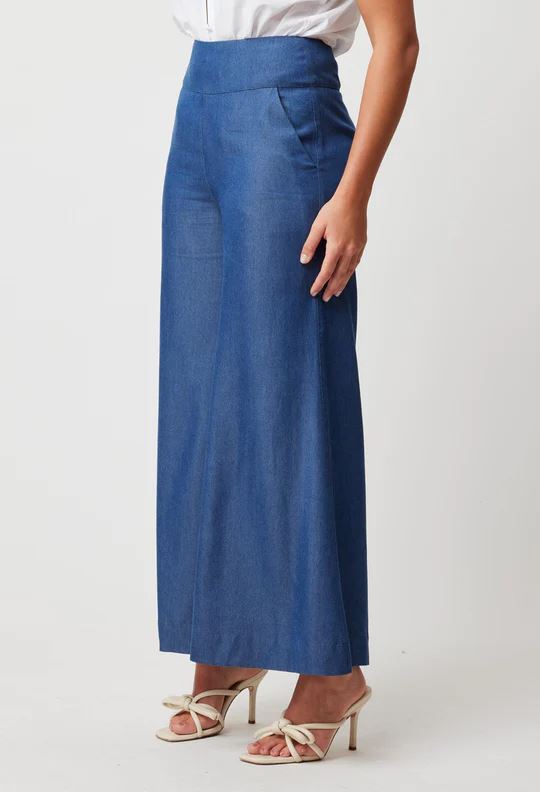 ONCE WAS Panama Tencil Wide Leg Pant - Dark Denim PANTS - Zabecca Living