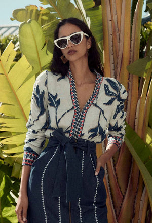 ONCE WAS Pavillion Linen Viscose Shirt - Palm Shadow Shirts & Blouses - Zabecca Living