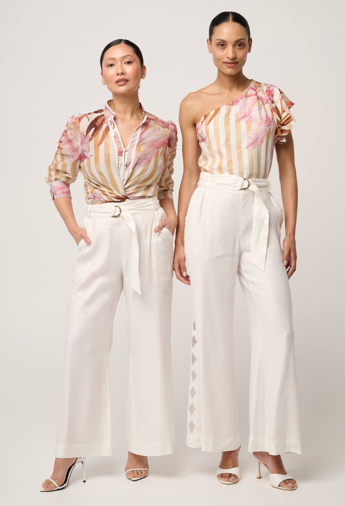 ONCE WAS Petite Kayla Stretch Linen Viscose Embroidery Pant - Ivory PANTS - Zabecca Living