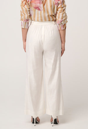 ONCE WAS Petite Kayla Stretch Linen Viscose Embroidery Pant - Ivory PANTS - Zabecca Living