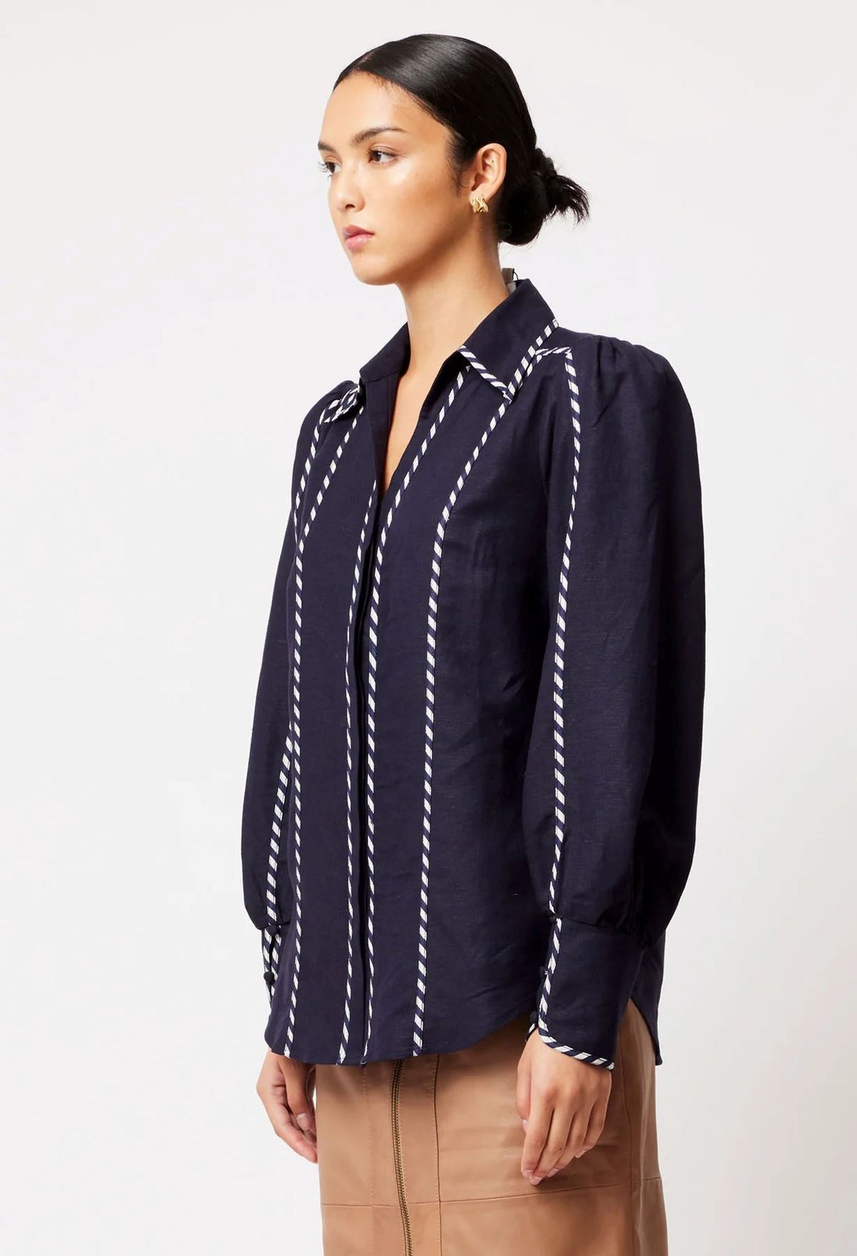 ONCE WAS Pisces Linen Viscose Shirt - Ink Shirts & Blouses - Zabecca Living