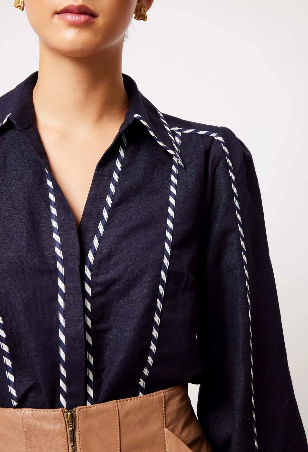 ONCE WAS Pisces Linen Viscose Shirt - Ink Shirts & Blouses - Zabecca Living