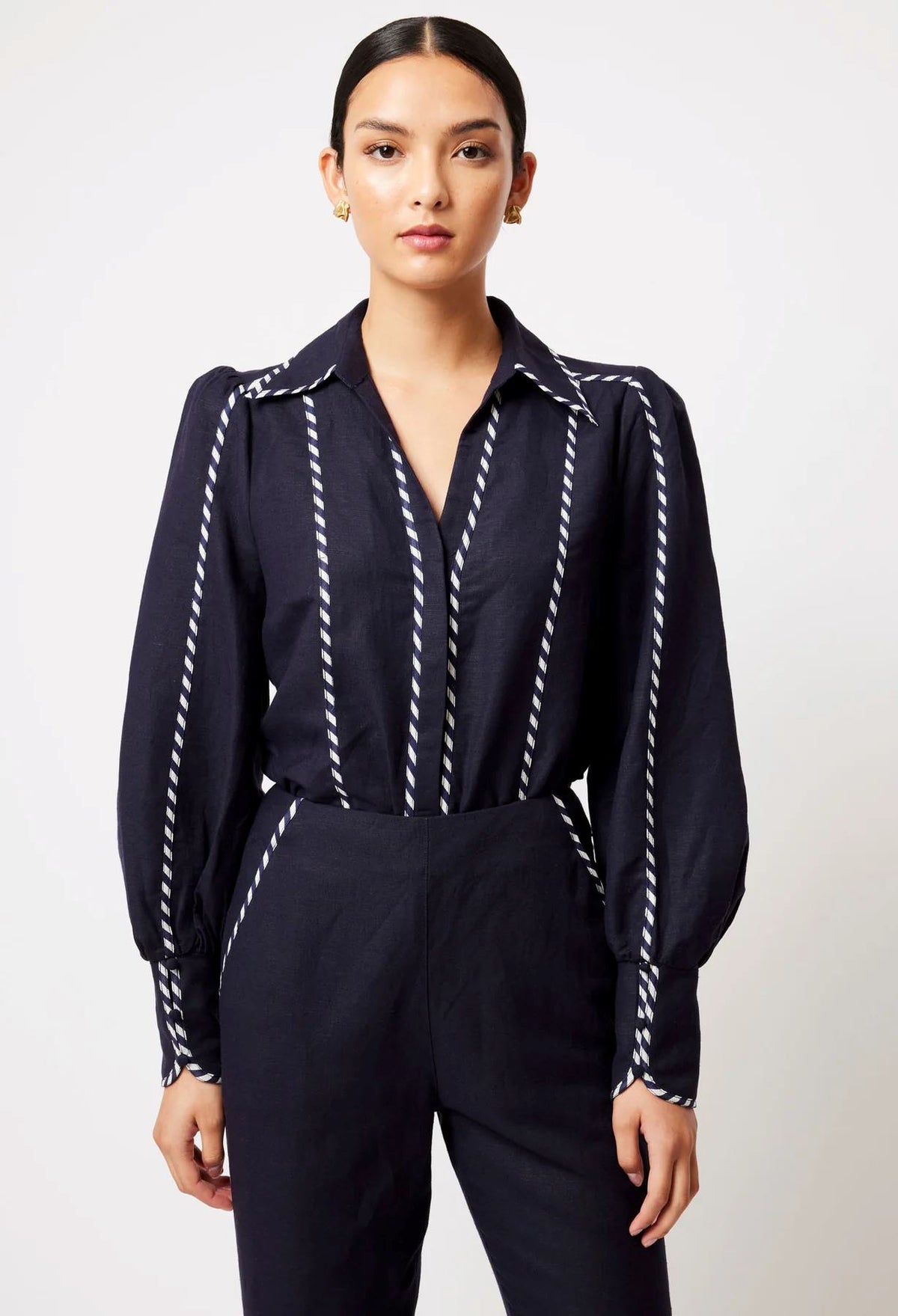 ONCE WAS Pisces Linen Viscose Shirt - Ink Shirts & Blouses - Zabecca Living