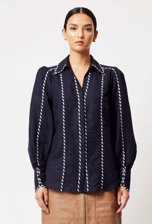 ONCE WAS Pisces Linen Viscose Shirt - Ink Shirts & Blouses - Zabecca Living