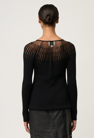 ONCE WAS Rhiannon Viscose Nylon Sheer Knit Top - Black Jumpers + Knitwear - Zabecca Living