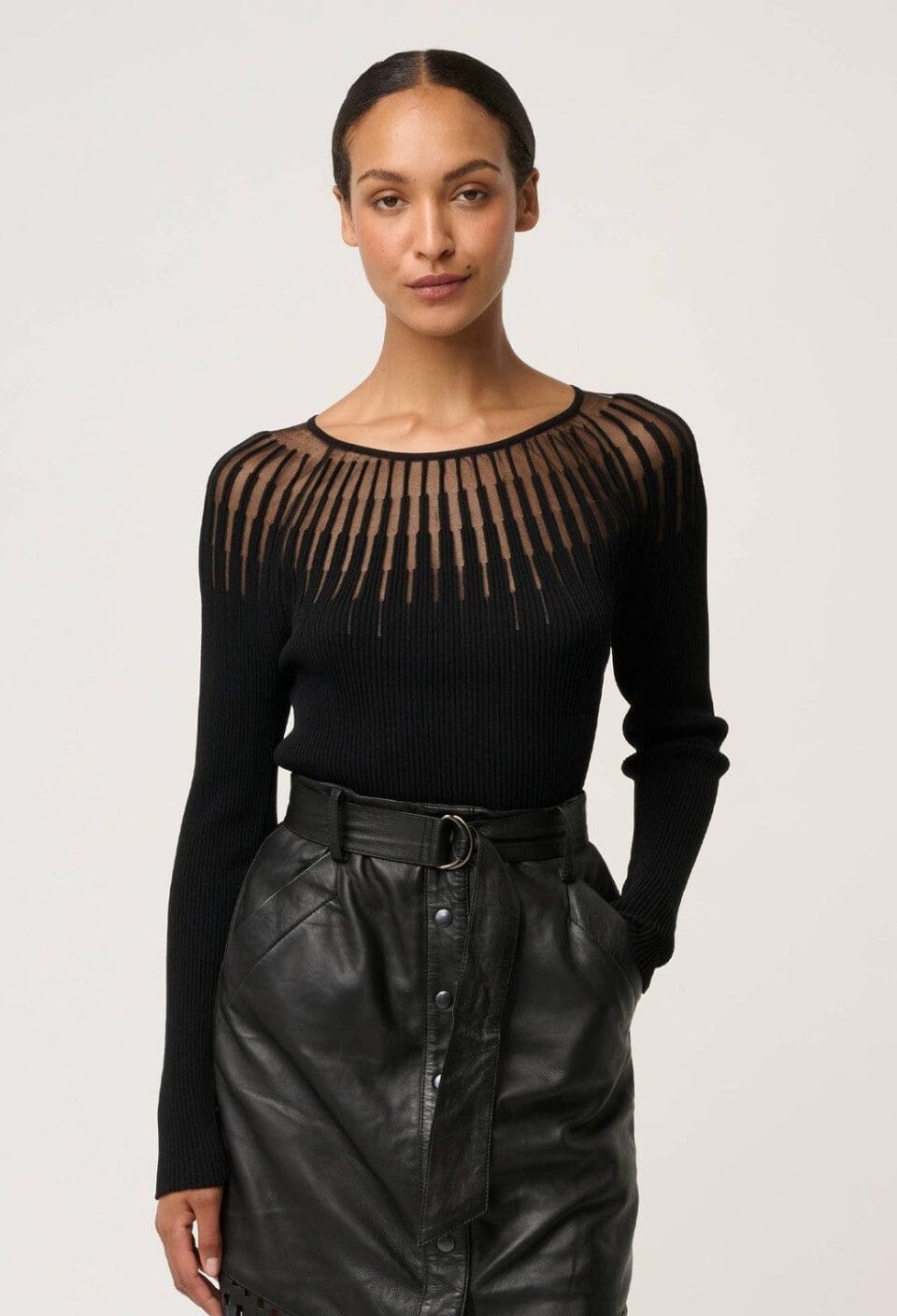 ONCE WAS Rhiannon Viscose Nylon Sheer Knit Top - Black Jumpers + Knitwear - Zabecca Living