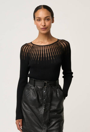 ONCE WAS Rhiannon Viscose Nylon Sheer Knit Top - Black Jumpers + Knitwear - Zabecca Living