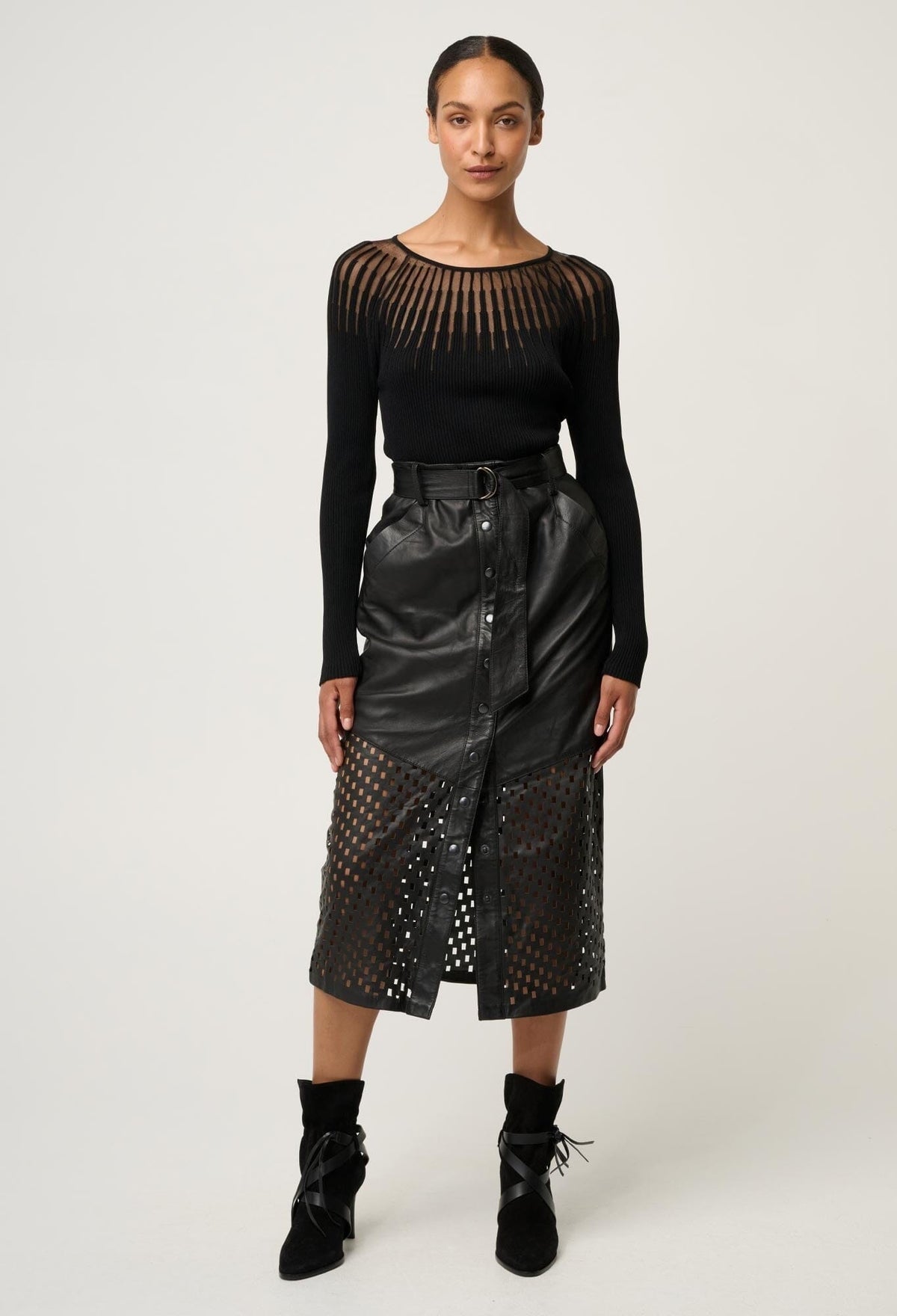 ONCE WAS Rhiannon Viscose Nylon Sheer Knit Top - Black Jumpers + Knitwear - Zabecca Living