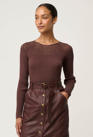 ONCE WAS Rhiannon Viscose Nylon Sheer Knit Top - Mocha Jumpers + Knitwear - Zabecca Living
