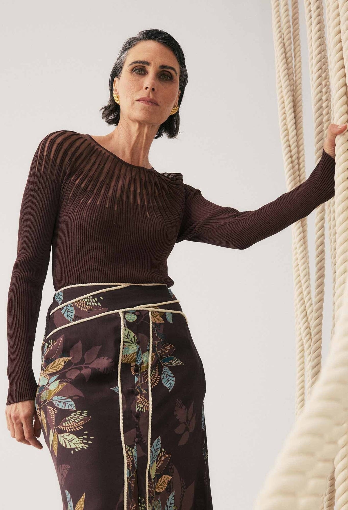 ONCE WAS Rhiannon Viscose Nylon Sheer Knit Top - Mocha Jumpers + Knitwear - Zabecca Living