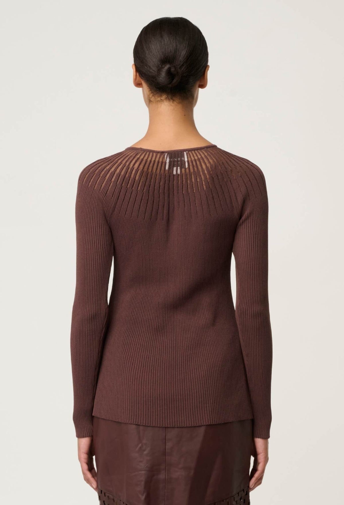 ONCE WAS Rhiannon Viscose Nylon Sheer Knit Top - Mocha Jumpers + Knitwear - Zabecca Living