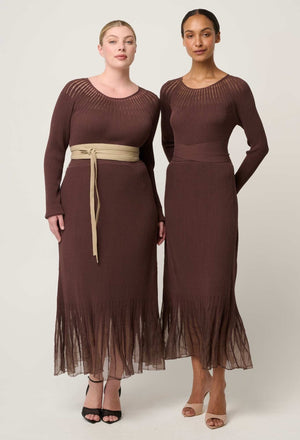 ONCE WAS Rhiannon Viscose Nylon Sheer Neckline Knit Dress - Mocha DRESS - Zabecca Living