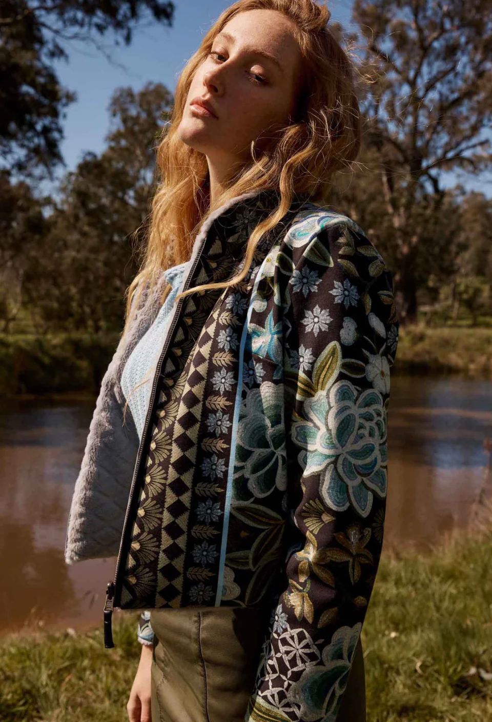 ONCE WAS Rylie Reversible Print & Faux Fur Jacket - Dahlia fields Jacket - Zabecca Living