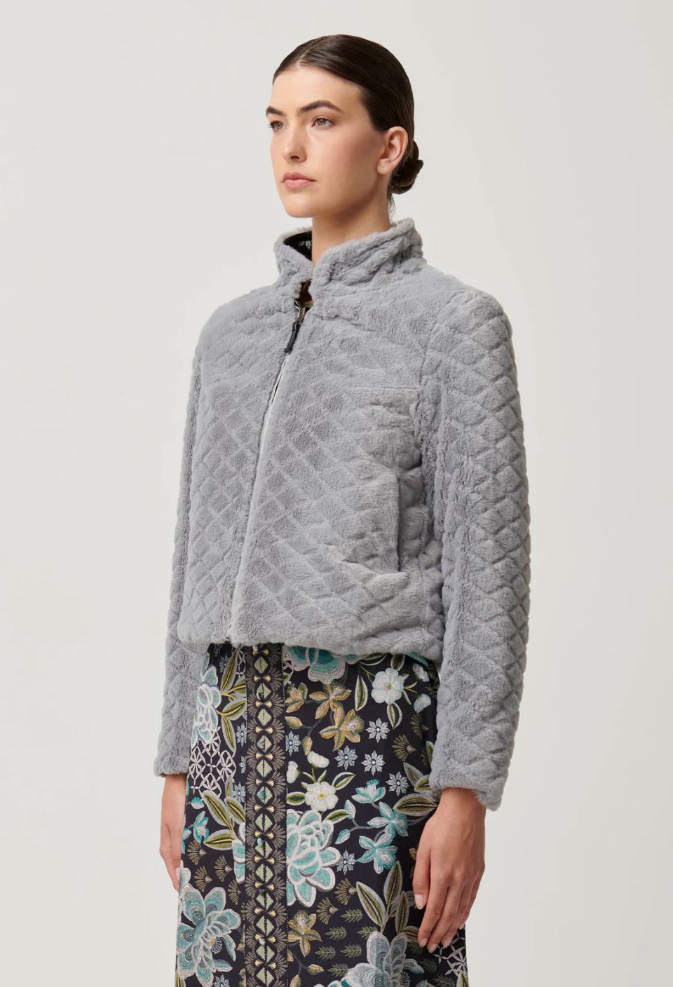 ONCE WAS Rylie Reversible Print & Faux Fur Jacket - Dahlia fields Jacket - Zabecca Living