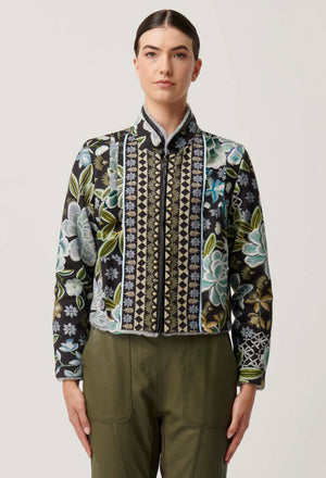 ONCE WAS Rylie Reversible Print & Faux Fur Jacket - Dahlia fields Jacket - Zabecca Living