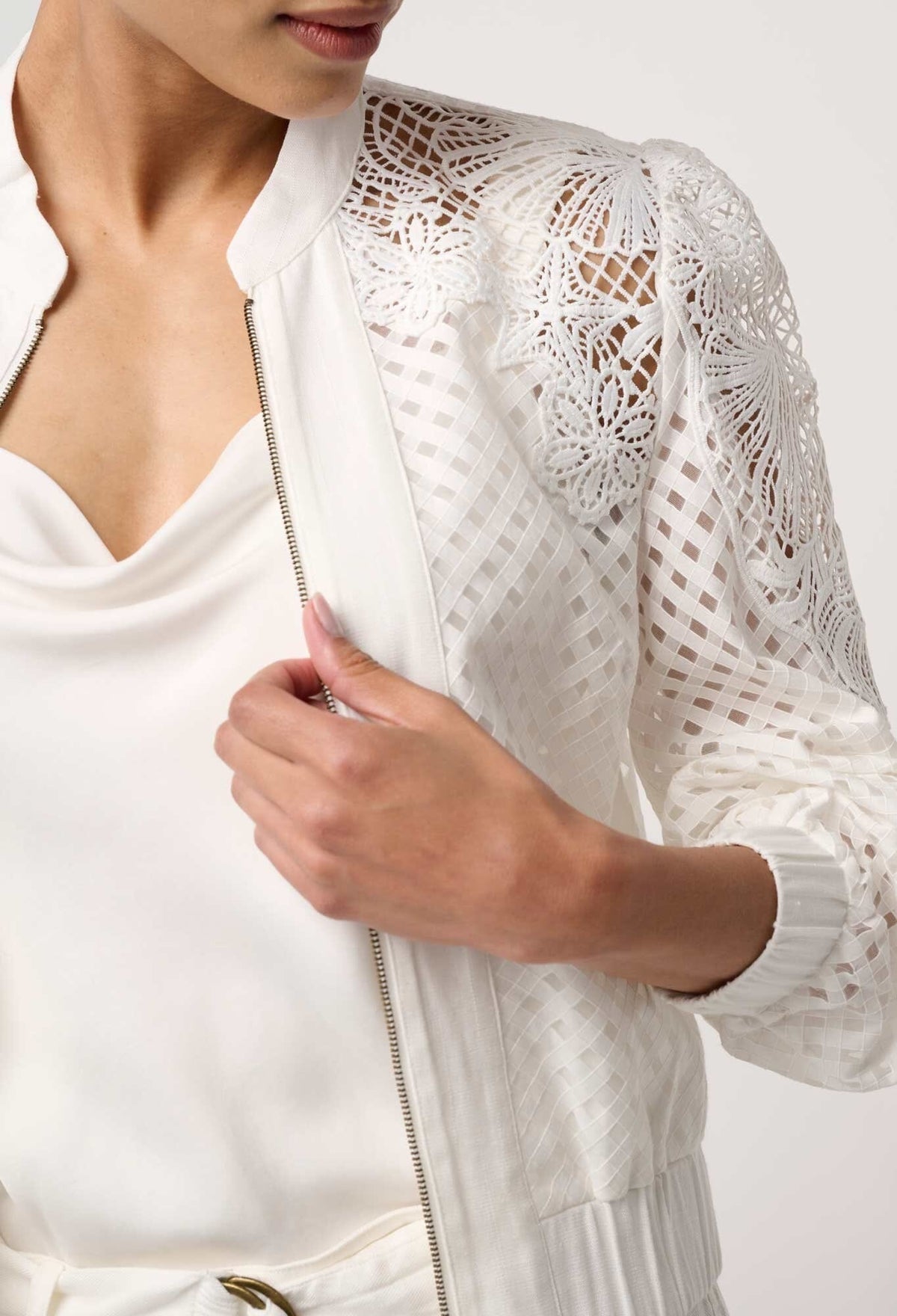ONCE WAS Selena Cotton Silk Bomber Jacket - Ivory Jacket - Zabecca Living