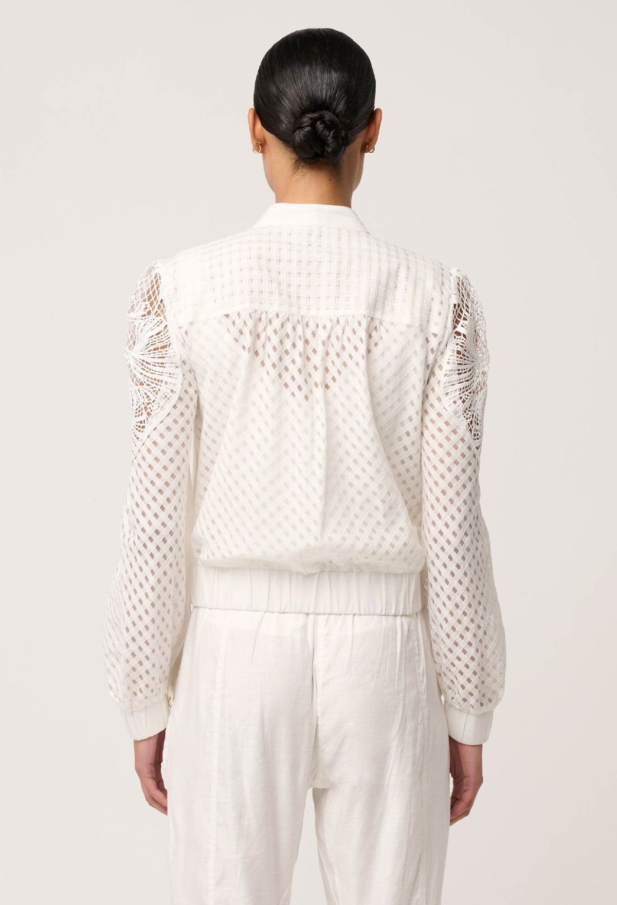 ONCE WAS Selena Cotton Silk Bomber Jacket - Ivory Jacket - Zabecca Living