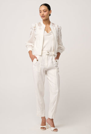 ONCE WAS Selena Cotton Silk Bomber Jacket - Ivory Jacket - Zabecca Living