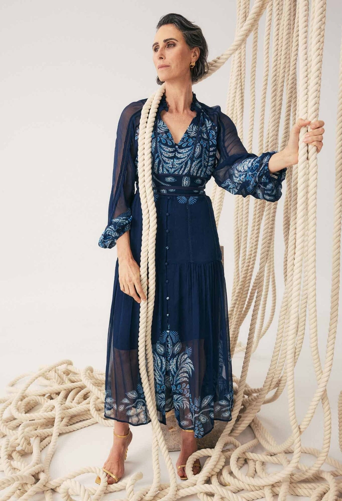 ONCE WAS Sloane Viscose Chiffon Print Midi Dress - Moonlit Batik Dress - Zabecca Living