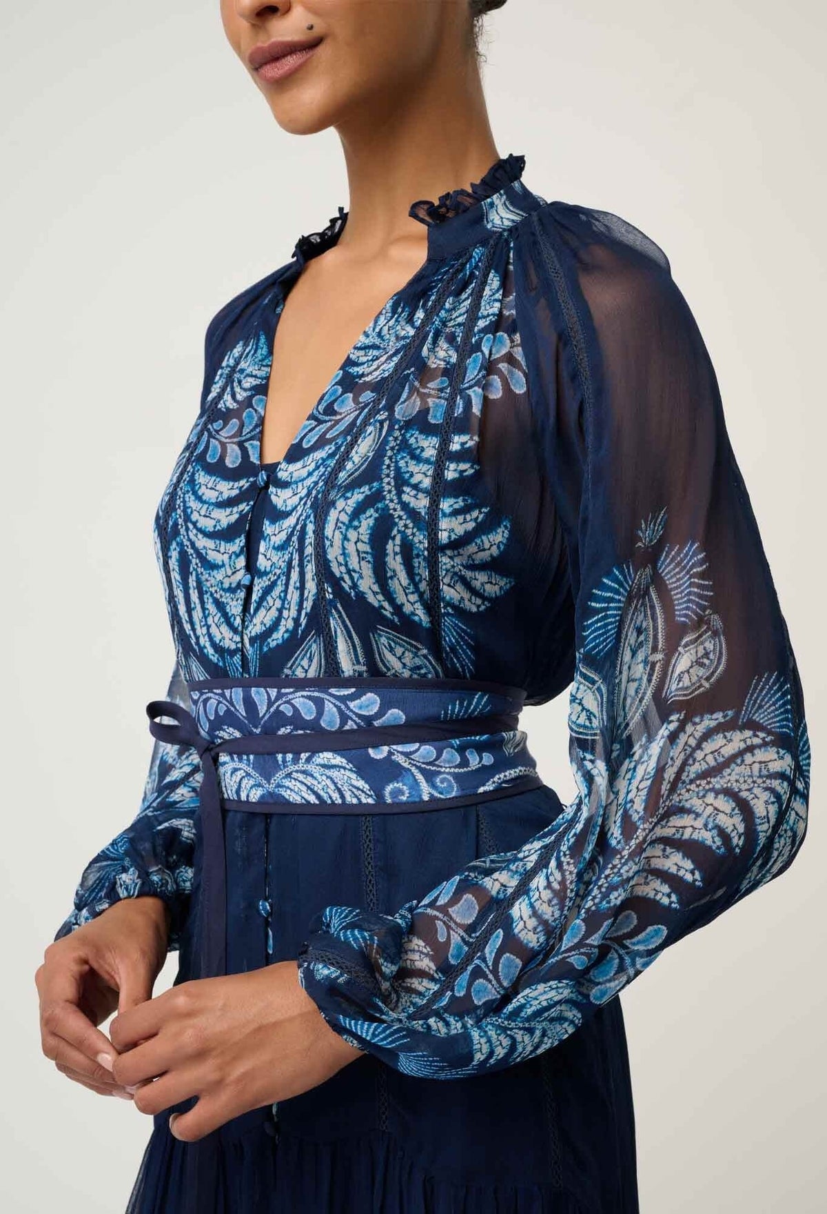 ONCE WAS Sloane Viscose Chiffon Print Midi Dress - Moonlit Batik Dress - Zabecca Living