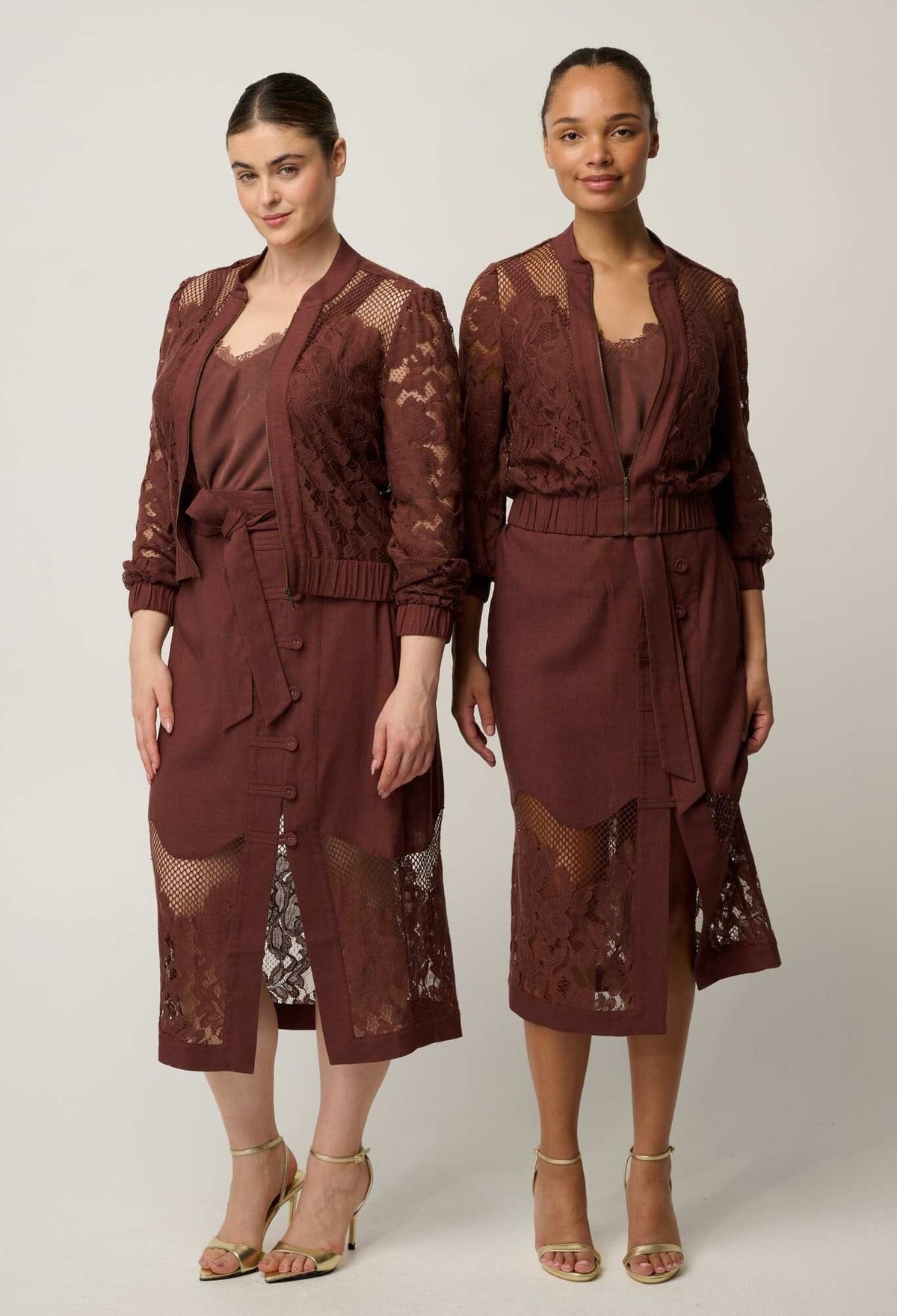 ONCE WAS Solene Cotton Blend Placement Lace Bomber - Rosewood Jacket - Zabecca Living