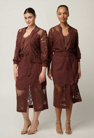 ONCE WAS Solene Cotton Blend Placement Lace Bomber - Rosewood Jacket - Zabecca Living
