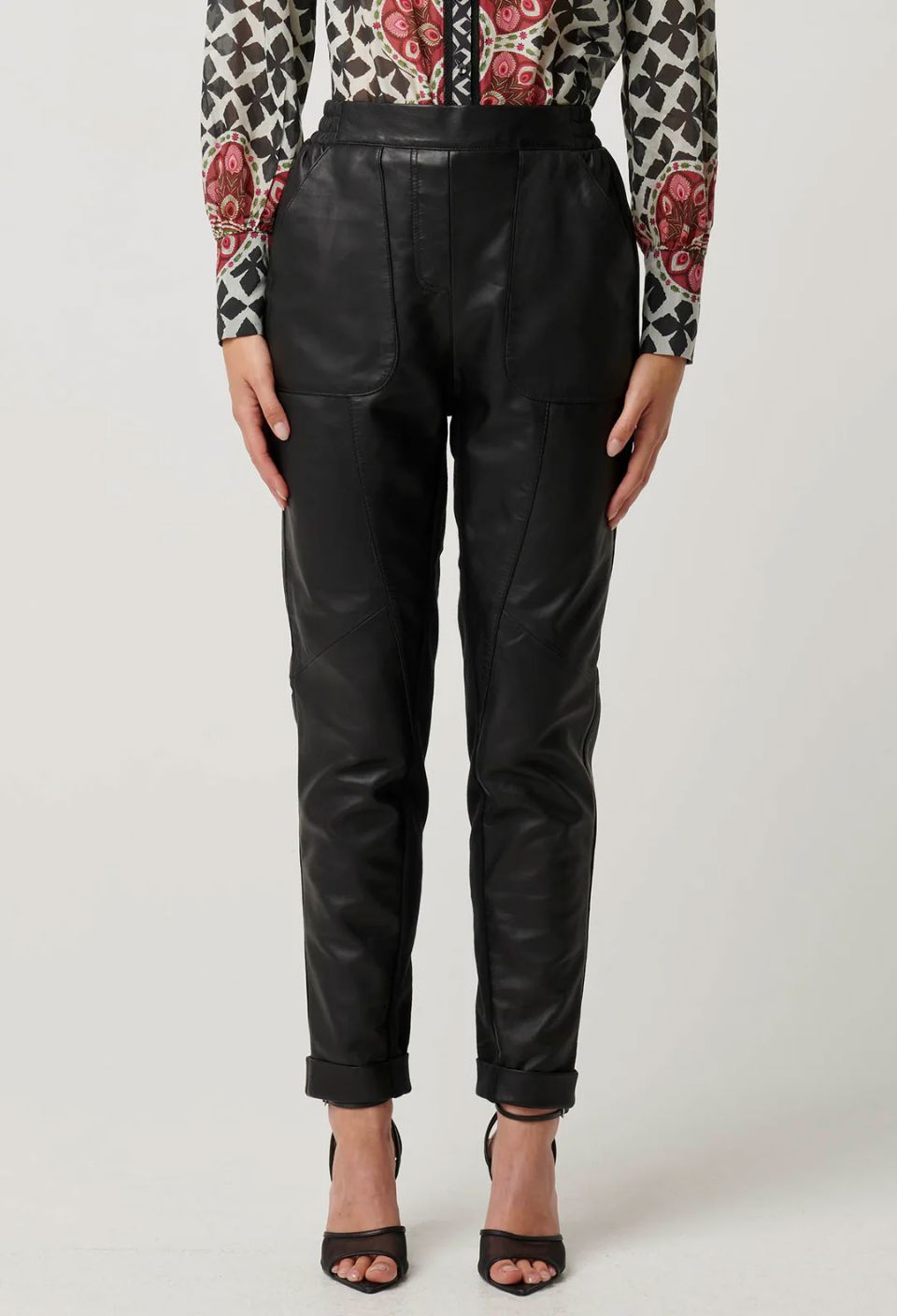 ONCE WAS Sylvan Leather Curved Panel Jogger - Black JOGGER - Zabecca Living