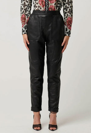 ONCE WAS Sylvan Leather Curved Panel Jogger - Black JOGGER - Zabecca Living