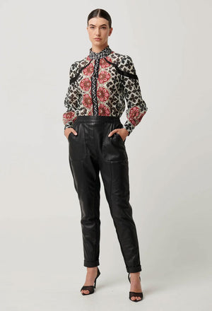 ONCE WAS Sylvan Leather Curved Panel Jogger - Black JOGGER - Zabecca Living